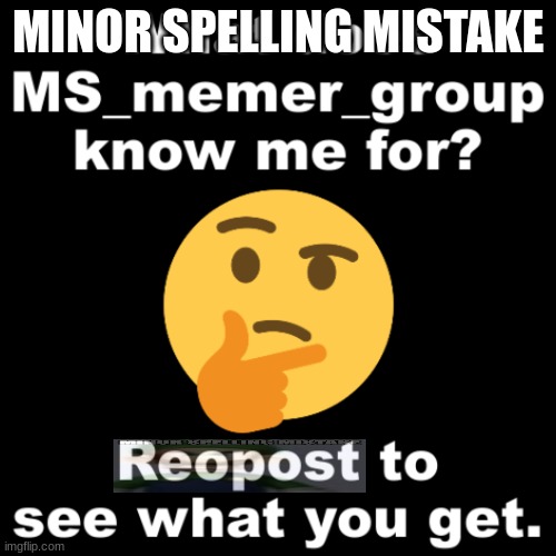 What does MS_memer_group know me for? | MINOR SPELLING MISTAKE | image tagged in what does ms_memer_group know me for | made w/ Imgflip meme maker