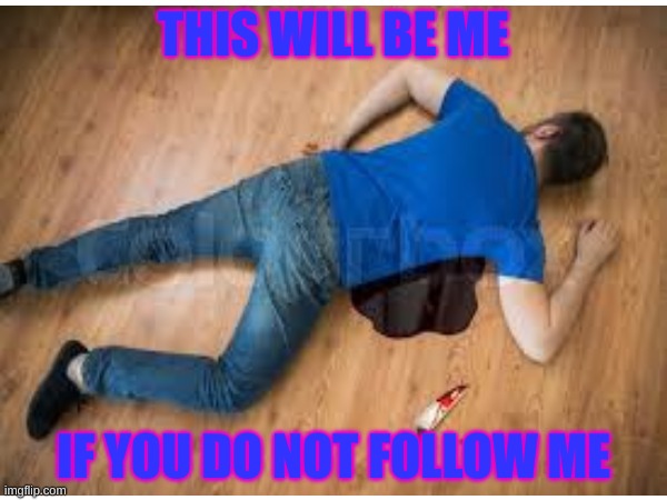 follow me | THIS WILL BE ME; IF YOU DO NOT FOLLOW ME | image tagged in dead | made w/ Imgflip meme maker