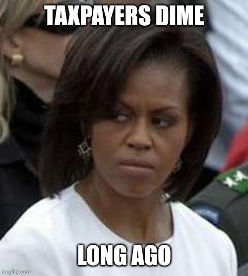 Angry Michelle Obama | TAXPAYERS DIME LONG AGO | image tagged in angry michelle obama | made w/ Imgflip meme maker