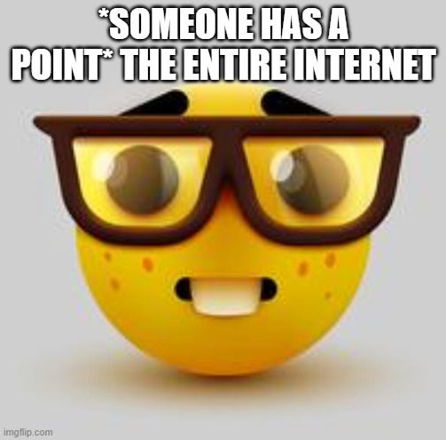 nerd face | *SOMEONE HAS A POINT* THE ENTIRE INTERNET | image tagged in nerd face | made w/ Imgflip meme maker