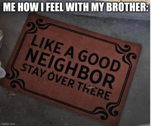 Hehehe | ME HOW I FEEL WITH MY BROTHER: | image tagged in like a good neighbor stay over there | made w/ Imgflip meme maker