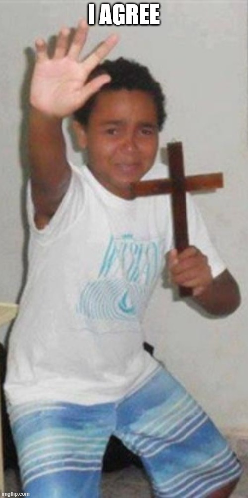 Kid Holding Cross | I AGREE | image tagged in kid holding cross | made w/ Imgflip meme maker