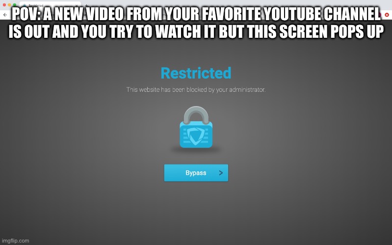 Goguardian | POV: A NEW VIDEO FROM YOUR FAVORITE YOUTUBE CHANNEL IS OUT AND YOU TRY TO WATCH IT BUT THIS SCREEN POPS UP | image tagged in goguardian | made w/ Imgflip meme maker