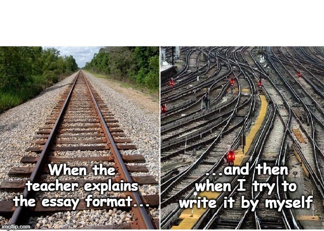 it's not that complicated | ...and then when I try to write it by myself; When the teacher explains the essay format... | image tagged in it's not that complicated,english teachers,writing | made w/ Imgflip meme maker