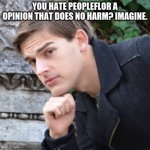 MatPat | YOU HATE PEOPLEFLOR A OPINION THAT DOES NO HARM? IMAGINE. | image tagged in matpat | made w/ Imgflip meme maker