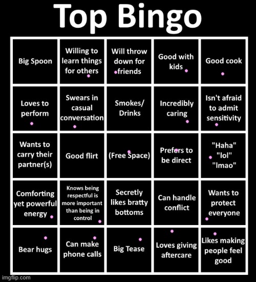 GUYS WTH WHY AM I BOTH BOTTOM AND TOP ;-; | image tagged in top bingo | made w/ Imgflip meme maker