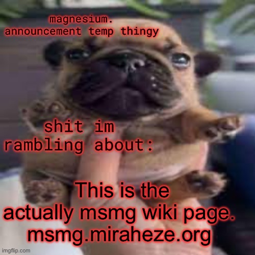 the other ones bullshit | This is the actually msmg wiki page. 
msmg.miraheze.org | image tagged in pug temp | made w/ Imgflip meme maker