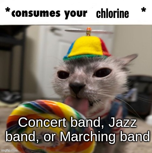 haha bitches I do all 3 I am god of band | Concert band, Jazz band, or Marching band | image tagged in the faceless consumes your chlorine | made w/ Imgflip meme maker