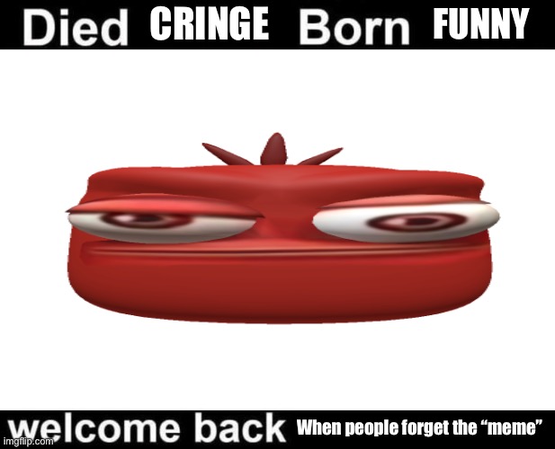 Born Died Welcome Back | CRINGE FUNNY When people forget the “meme” | image tagged in born died welcome back | made w/ Imgflip meme maker