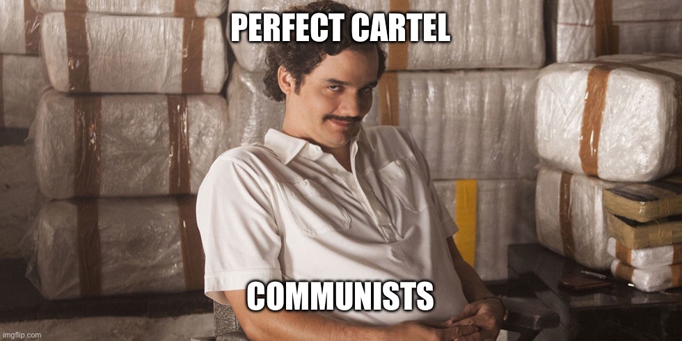 Pablo Escobar  | PERFECT CARTEL COMMUNISTS | image tagged in pablo escobar | made w/ Imgflip meme maker