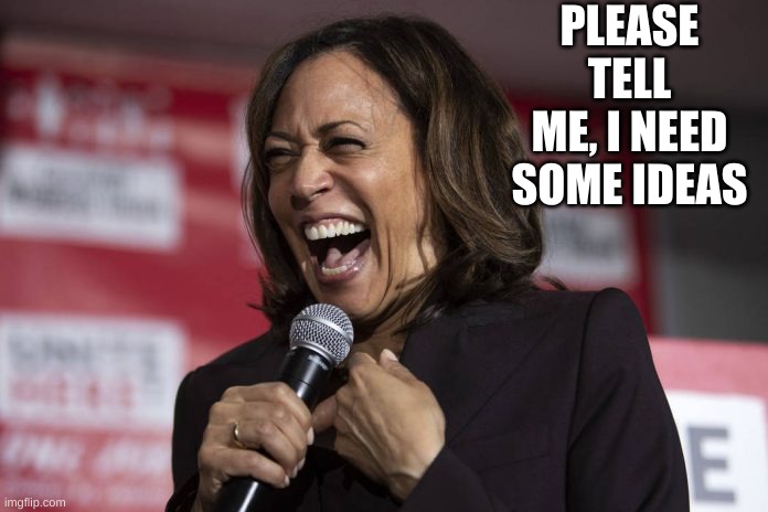 Kamala laughing | PLEASE TELL ME, I NEED SOME IDEAS | image tagged in kamala laughing | made w/ Imgflip meme maker