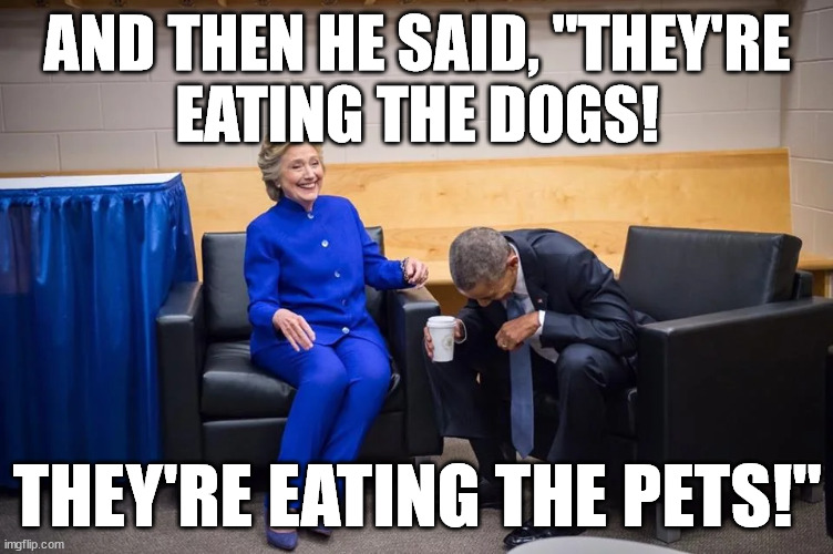 And then he said... | AND THEN HE SAID, "THEY'RE
EATING THE DOGS! THEY'RE EATING THE PETS!" | image tagged in trump,donald trump | made w/ Imgflip meme maker