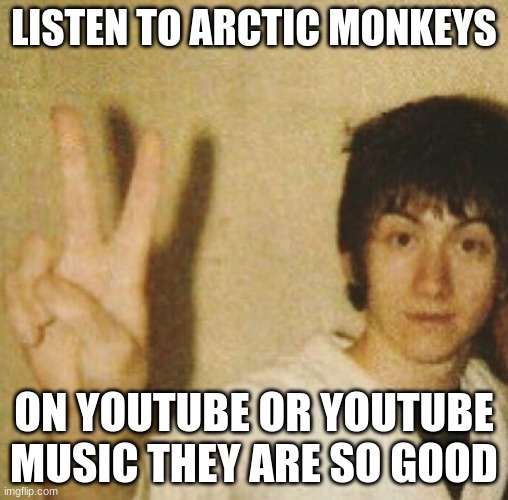 arctic monkeys | LISTEN TO ARCTIC MONKEYS; ON YOUTUBE OR YOUTUBE MUSIC THEY ARE SO GOOD | image tagged in peace out | made w/ Imgflip meme maker