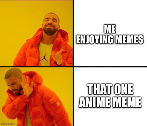 drake yes no reverse | ME ENJOYING MEMES THAT ONE ANIME MEME | image tagged in drake yes no reverse | made w/ Imgflip meme maker