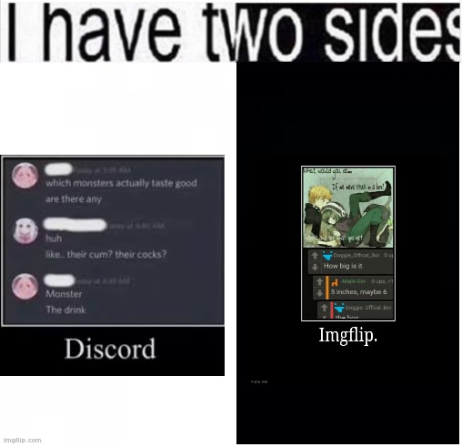 The imgflip one was made by me btw | image tagged in i have two sides | made w/ Imgflip meme maker