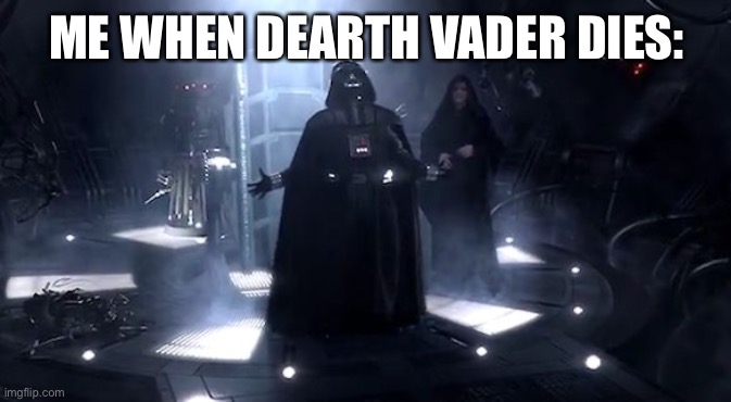 Vader nooooooooo | ME WHEN DEARTH VADER DIES: | image tagged in vader nooooooooo | made w/ Imgflip meme maker