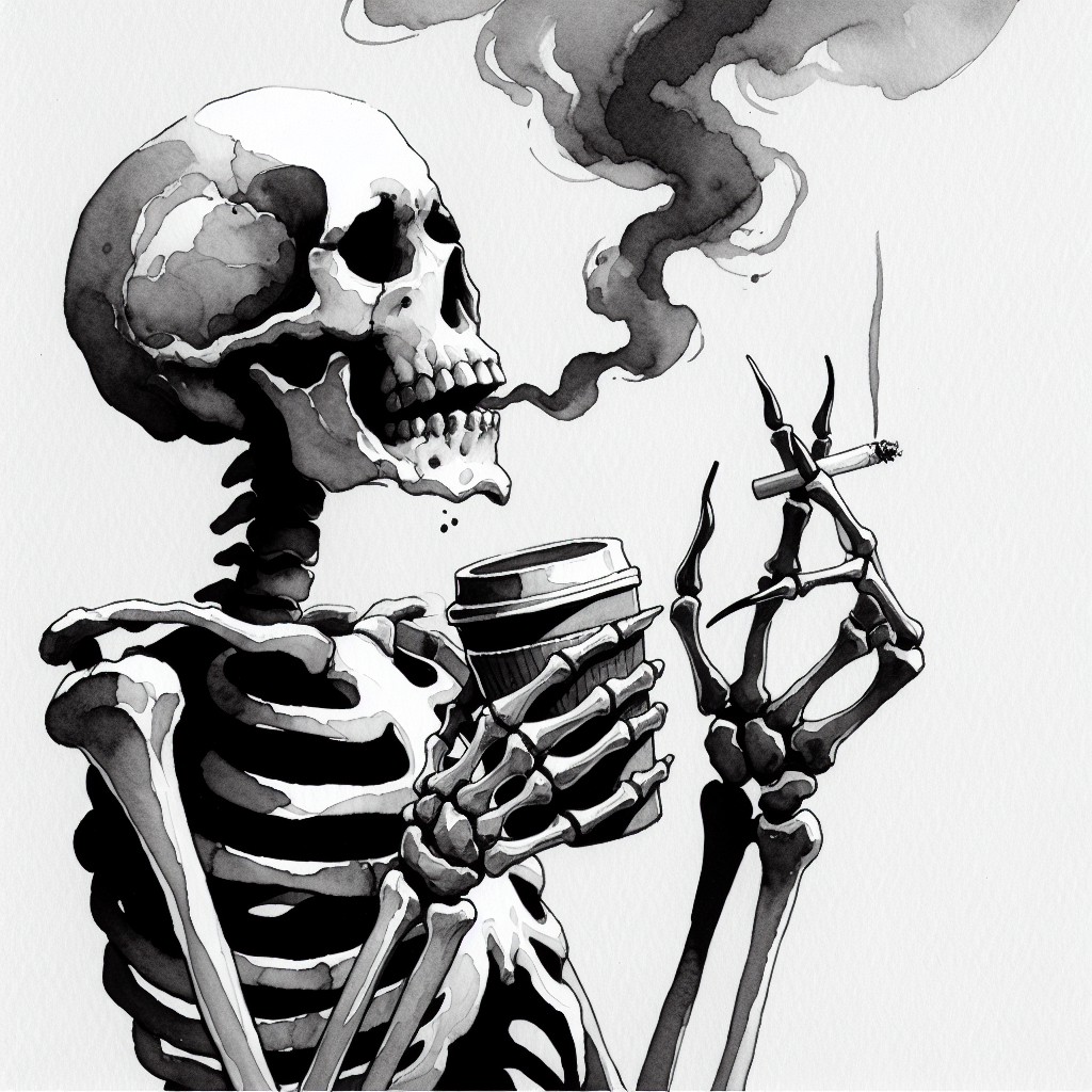 skeleton drinks coffee and smoking Blank Meme Template