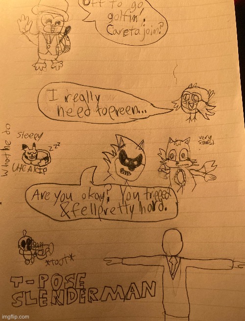 Like I said, it would be kinda bad, but I drew "The Wholesome Horrors" | image tagged in art,wholesome,horror,sonic exe,duolingo bird,slenderman | made w/ Imgflip meme maker