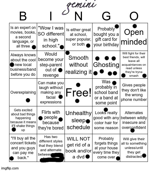 Hmm. Who else's a gemini? | image tagged in gemini bingo,just for fun | made w/ Imgflip meme maker