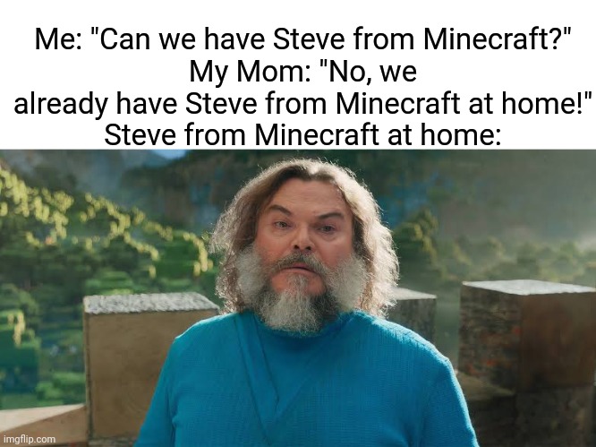 "I... am Steve." - Jack Black | Me: "Can we have Steve from Minecraft?"
My Mom: "No, we already have Steve from Minecraft at home!"
Steve from Minecraft at home: | made w/ Imgflip meme maker