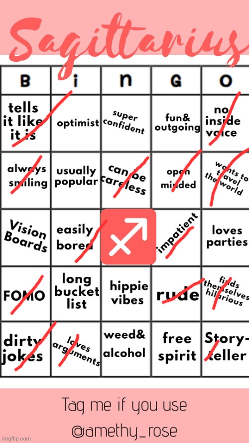 Sagittarius official bingo | image tagged in sagittarius official bingo | made w/ Imgflip meme maker