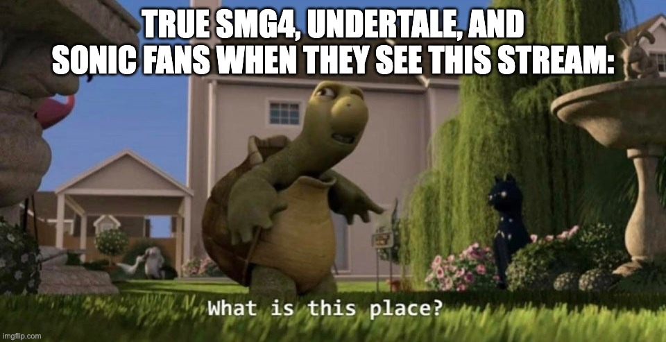 What is this place | TRUE SMG4, UNDERTALE, AND SONIC FANS WHEN THEY SEE THIS STREAM: | image tagged in what is this place | made w/ Imgflip meme maker