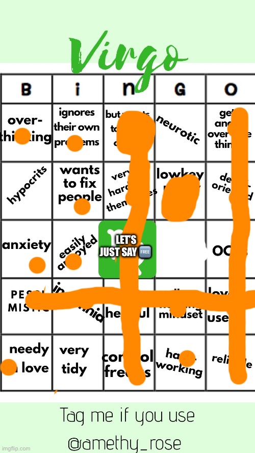 i’m not even a virgo | LET’S JUST SAY 🆓 | image tagged in virgo bingo | made w/ Imgflip meme maker