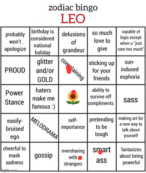 Leo bingo | image tagged in leo bingo | made w/ Imgflip meme maker