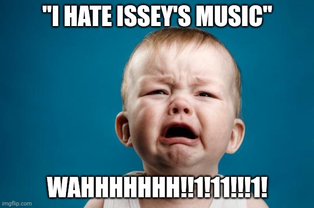 BABY CRYING | "I HATE ISSEY'S MUSIC" WAHHHHHHH!!1!11!!!1! | image tagged in baby crying | made w/ Imgflip meme maker