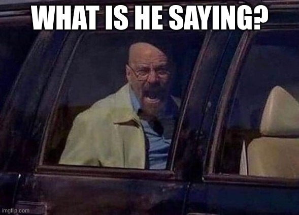 Walter White Screaming At Hank | WHAT IS HE SAYING? | image tagged in walter white screaming at hank | made w/ Imgflip meme maker
