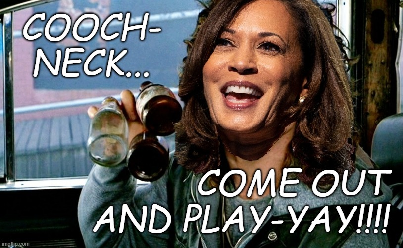 Makes sense she'd be angling for a second debate after the way Trump took her baits, lied, went full conspiracy-papaw... | COOCH-
NECK... COME OUT AND PLAY-YAY!!!! | image tagged in come out and play,kamala harris,pwnd,donald trump | made w/ Imgflip meme maker