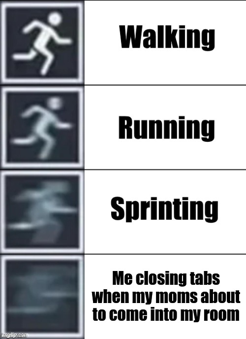 Very Fast | Me closing tabs when my moms about to come into my room | image tagged in very fast | made w/ Imgflip meme maker