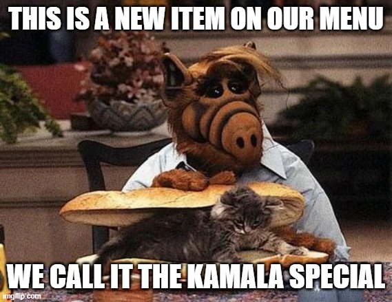 Only available in Democrat infected cities | THIS IS A NEW ITEM ON OUR MENU; WE CALL IT THE KAMALA SPECIAL | image tagged in illegals aliens eating cats,new item,kamala special,democrat war on america,limited availability,wait thats illegal | made w/ Imgflip meme maker