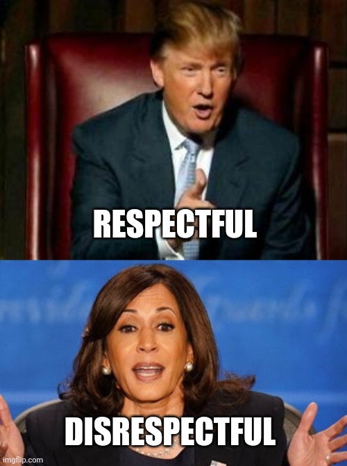 It's simple , but it says it | RESPECTFUL; DISRESPECTFUL | image tagged in donald trump,kamala harris,decisions,easy if you think,good government,government corruption | made w/ Imgflip meme maker