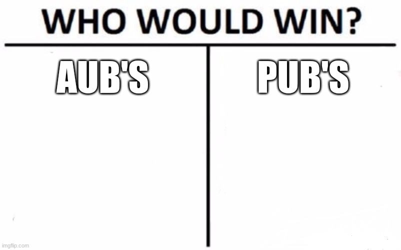 who would win? | AUB'S; PUB'S | image tagged in memes,who would win | made w/ Imgflip meme maker