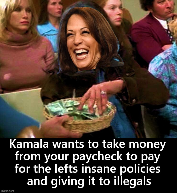 Your paychecks will be smaller to pay for a house, an apartment and food | Kamala wants to take money 
from your paycheck to pay 
for the lefts insane policies 
and giving it to illegals | image tagged in politics,money,pay me,taking,let's raise their taxes | made w/ Imgflip meme maker