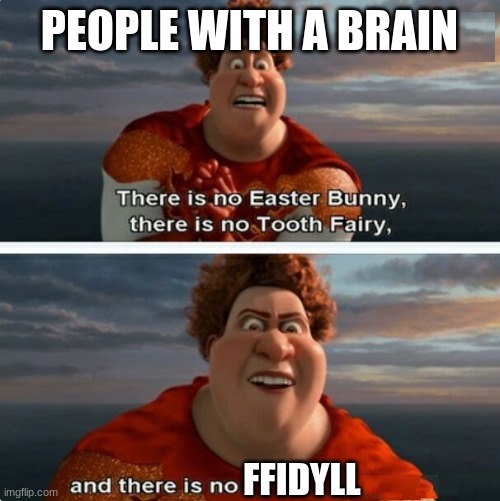 TIGHTEN MEGAMIND "THERE IS NO EASTER BUNNY" | PEOPLE WITH A BRAIN; FFIDYLL | image tagged in tighten megamind there is no easter bunny | made w/ Imgflip meme maker