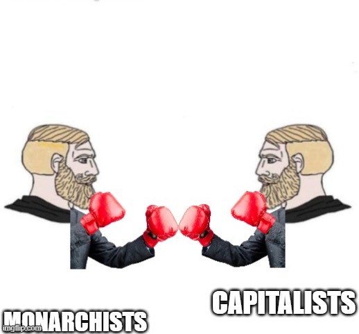 both are good | CAPITALISTS; MONARCHISTS | image tagged in chad vs chad | made w/ Imgflip meme maker