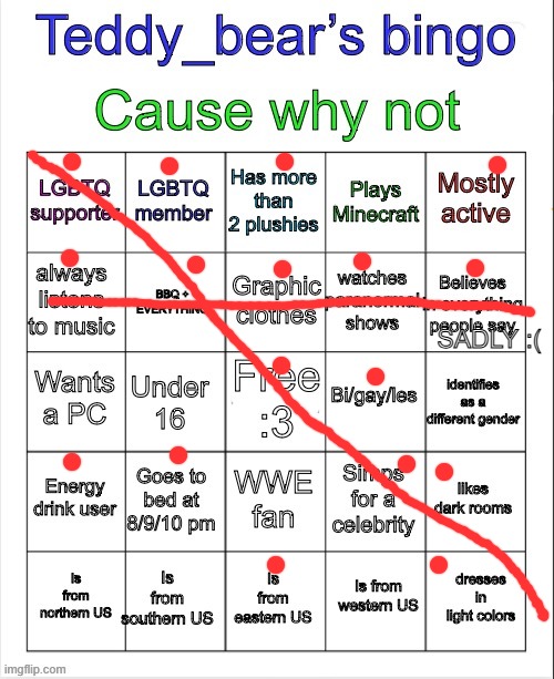 trend hopping cuz why not (2 bingos epic) | SADLY :( | image tagged in teddy bear s bingo | made w/ Imgflip meme maker