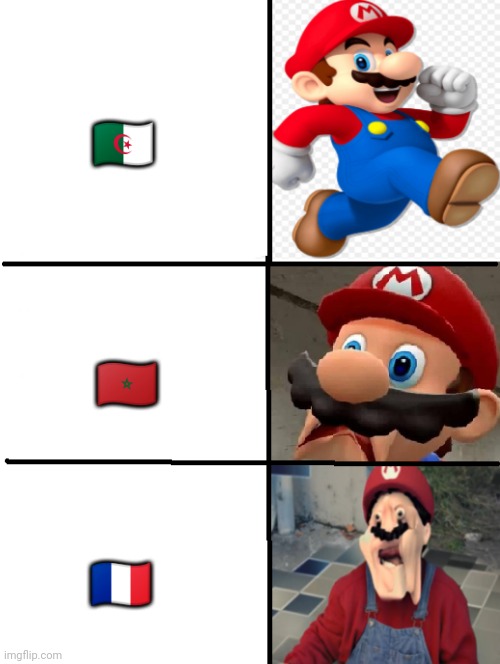 Mario | 🇩🇿; 🇲🇦; 🇫🇷 | image tagged in mario good ugly very ugly | made w/ Imgflip meme maker