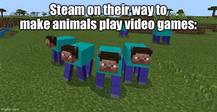 me and the boys | Steam on their way to make animals play video games: | image tagged in me and the boys | made w/ Imgflip meme maker