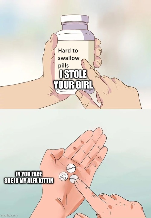 Hard To Swallow Pills | I STOLE YOUR GIRL; IN YOU FACE SHE IS MY ALFA KITTIN | image tagged in memes,hard to swallow pills | made w/ Imgflip meme maker