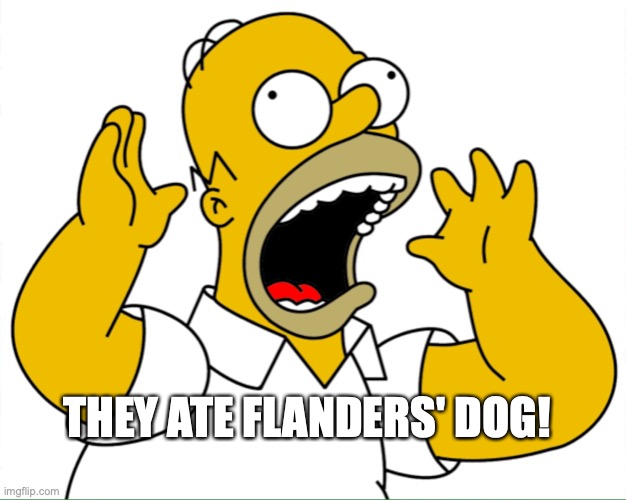 Dangerous times for pets in Springfield | THEY ATE FLANDERS' DOG! | image tagged in homer simpson,illegal immigration | made w/ Imgflip meme maker