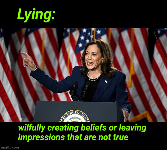 Liar! | Lying:; wilfully creating beliefs or leaving
impressions that are not true | image tagged in kamala harris,lying | made w/ Imgflip meme maker