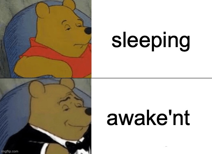 Tuxedo Winnie The Pooh | sleeping; awake'nt | image tagged in memes,tuxedo winnie the pooh | made w/ Imgflip meme maker
