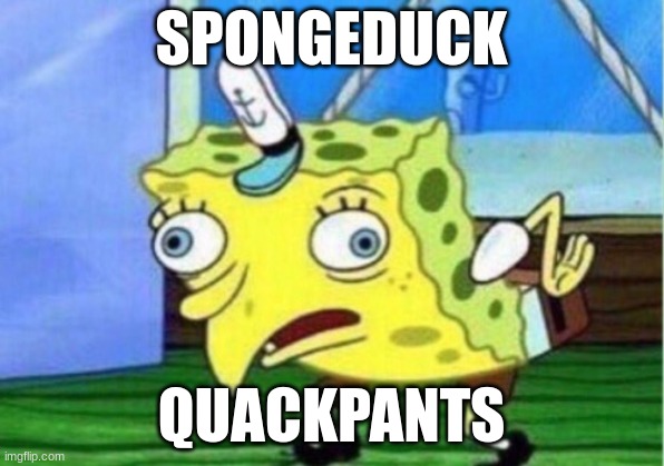 Mocking Spongebob | SPONGEDUCK; QUACKPANTS | image tagged in memes,mocking spongebob | made w/ Imgflip meme maker