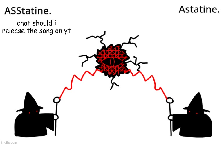 Asstatine. and Astatine. shared temp | chat should i release the song on yt | image tagged in asstatine and astatine shared temp | made w/ Imgflip meme maker