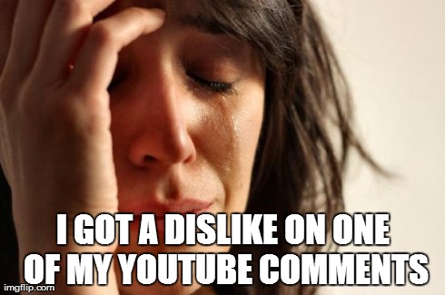:( | I GOT A DISLIKE ON ONE OF MY YOUTUBE COMMENTS | image tagged in memes,first world problems | made w/ Imgflip meme maker