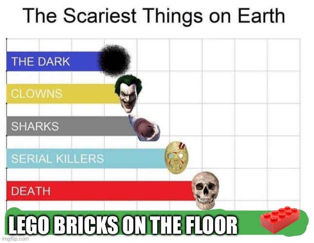 scariest things on earth | LEGO BRICKS ON THE FLOOR | image tagged in scariest things on earth | made w/ Imgflip meme maker