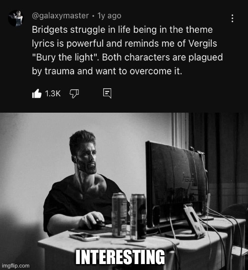 INTERESTING | image tagged in gigachad on the computer,memes,guilty gear,shitpost,funny memes,lol | made w/ Imgflip meme maker